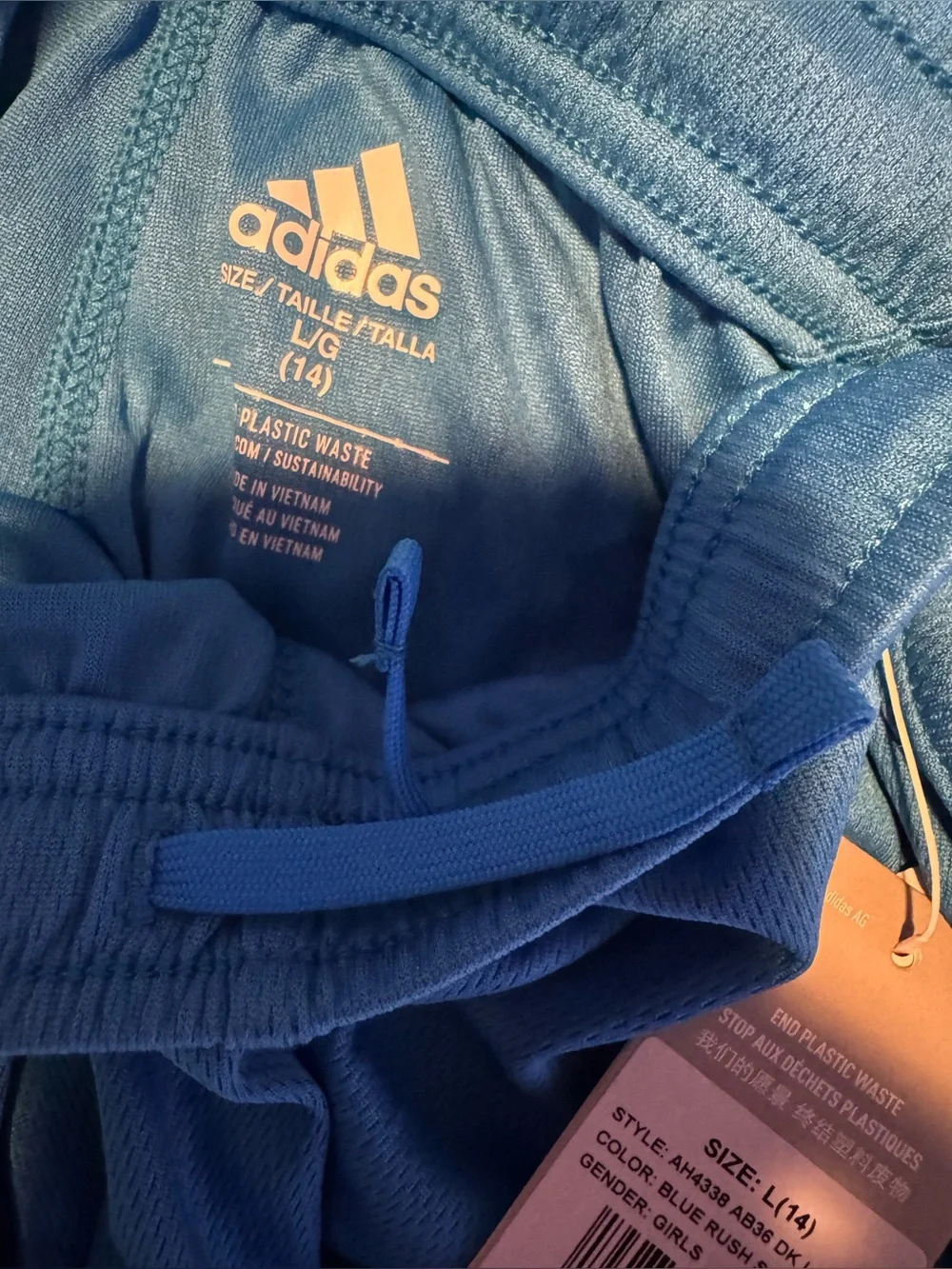 NWT adidas Girls Climacool Running Shorts Blue Size L 14/16